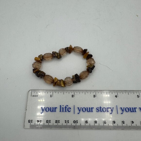 Vintage Brown & Amber Beaded Stretch Bracelet - Picture 3 of 3